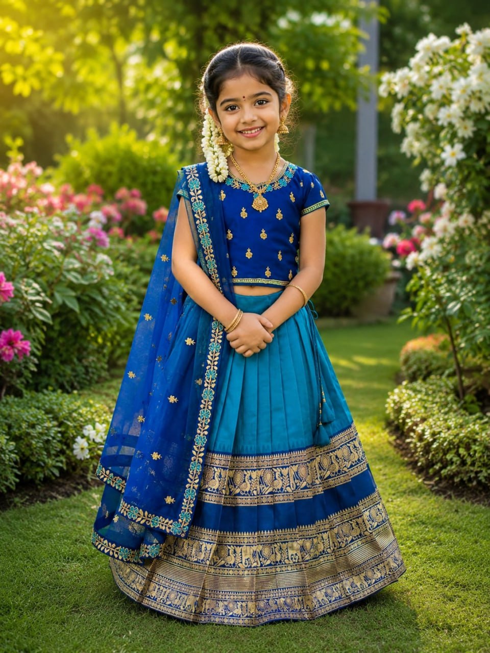 RKT Fashion's Royal Blue Zari Weave Kids Lehenga Choli