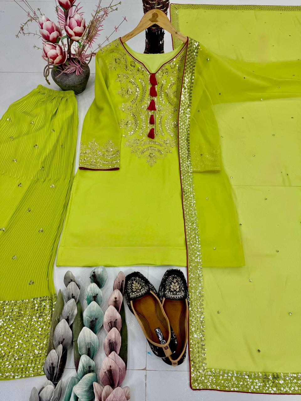 Vastra Creation's Heavy Faux Georgette Sharara Suit Set