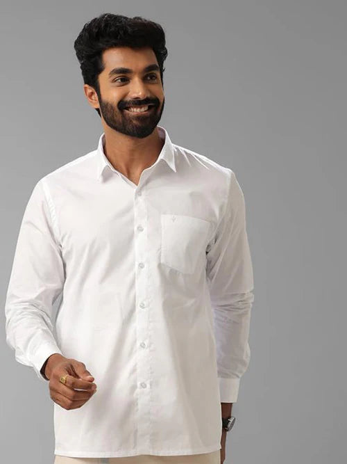 Ramraj's Cotton Rich White Shirt with Single Layer Dhoti Combo