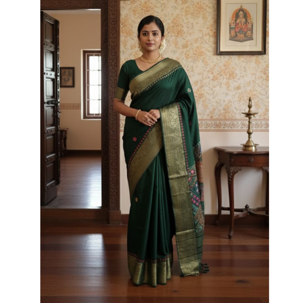 Semi Silk Kanta work Embroidery Saree