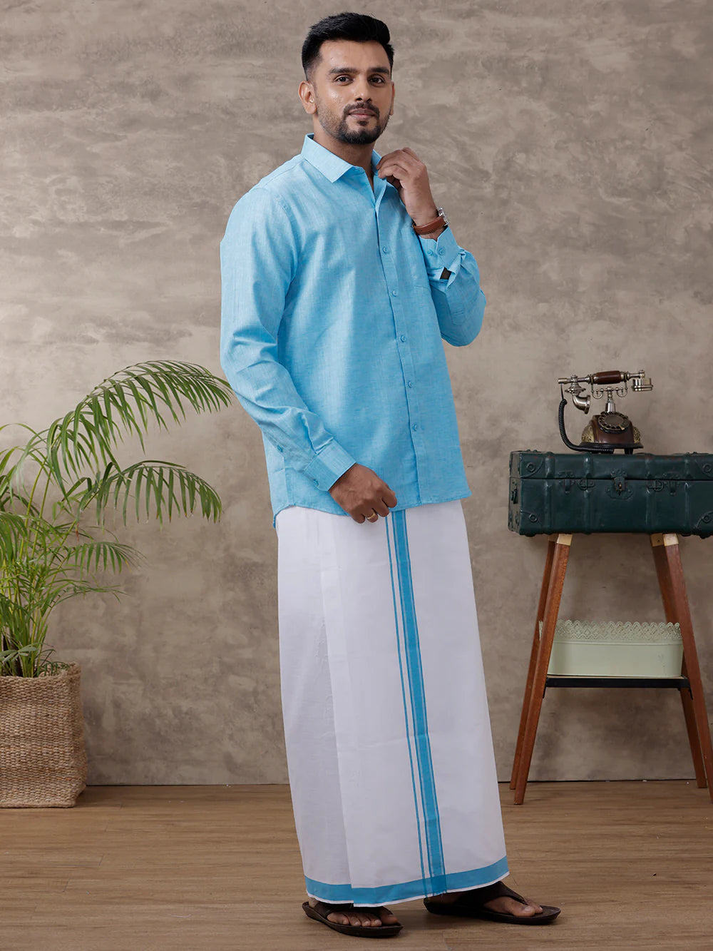 Ramraj's Cotton Rich Shirt with Matching Border Dhoti Set
