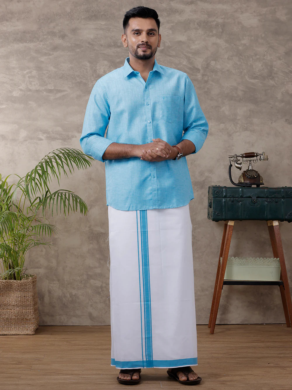 Ramraj's Cotton Rich Shirt with Matching Border Dhoti Set