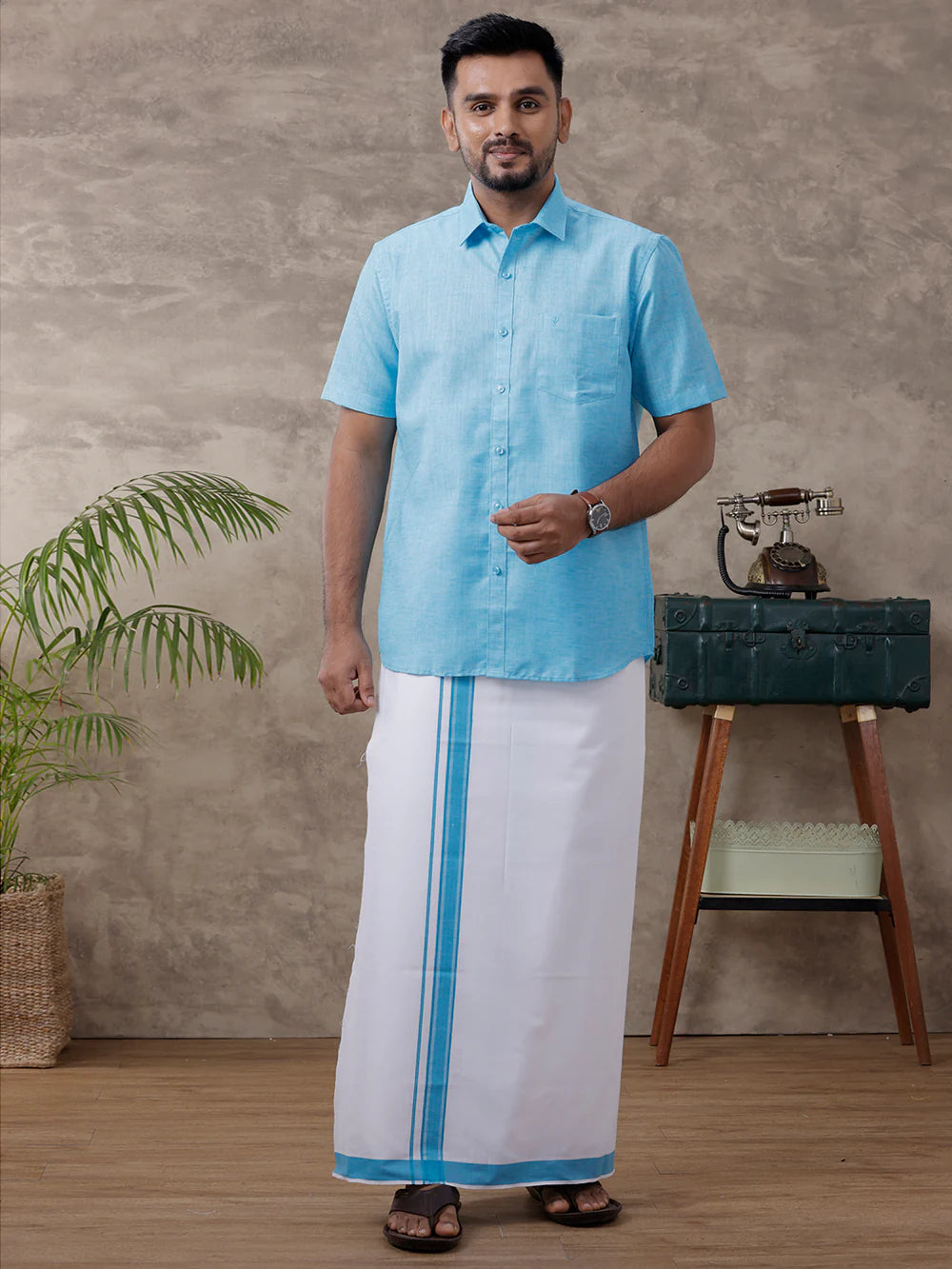 Ramraj's Cotton Rich Shirt with Matching Border Dhoti Set