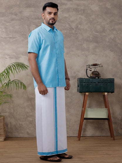Ramraj's Cotton Rich Shirt with Matching Border Dhoti Set