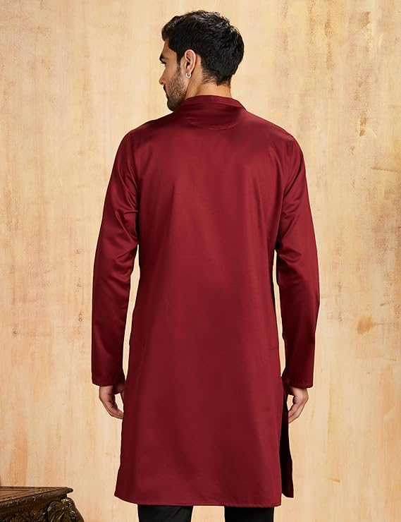 Symbol Men's Cotton Solid Festive Embellished Long Kurta (Regular Fit) - Burgundy