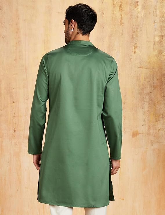 Symbol Men's Cotton Solid Festive Embellished Long Kurta (Regular Fit) - Capu Olive