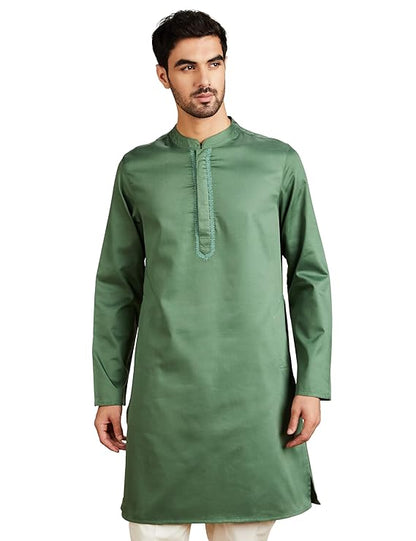Symbol Men's Cotton Solid Festive Embellished Long Kurta (Regular Fit) - Capu Olive