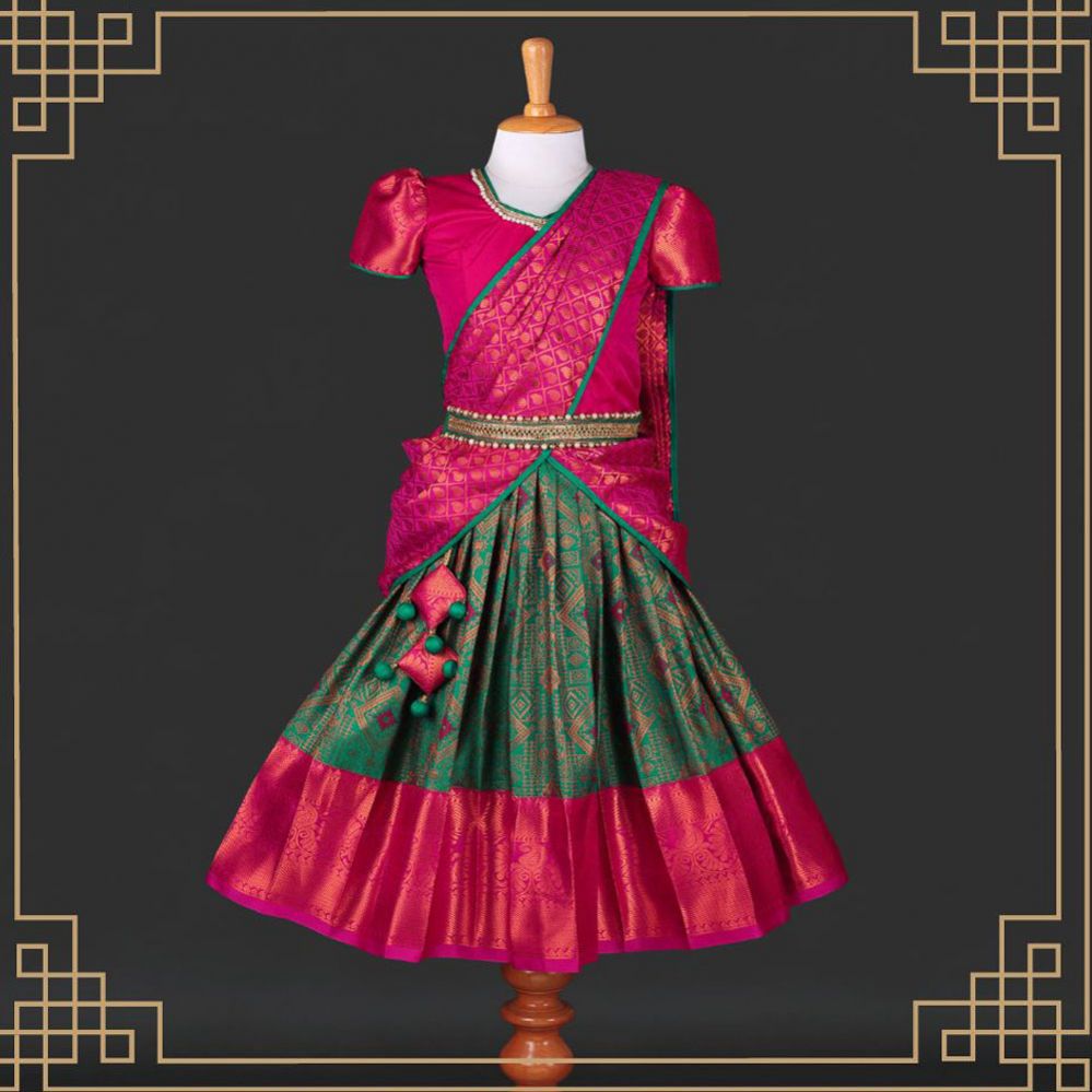 Varnatari's Teal Green And Rani Pink Lehenga Set