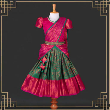 Varnatari's Teal Green And Rani Pink Lehenga Set