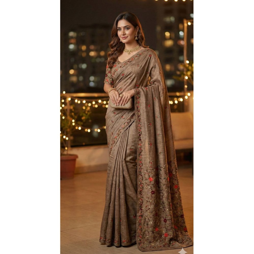 Tusser Cotton with Kashmiri Embroidery Saree