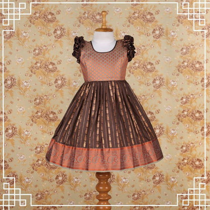 Varnatari's Wenge Brown And Light Grey Ethnic Frock