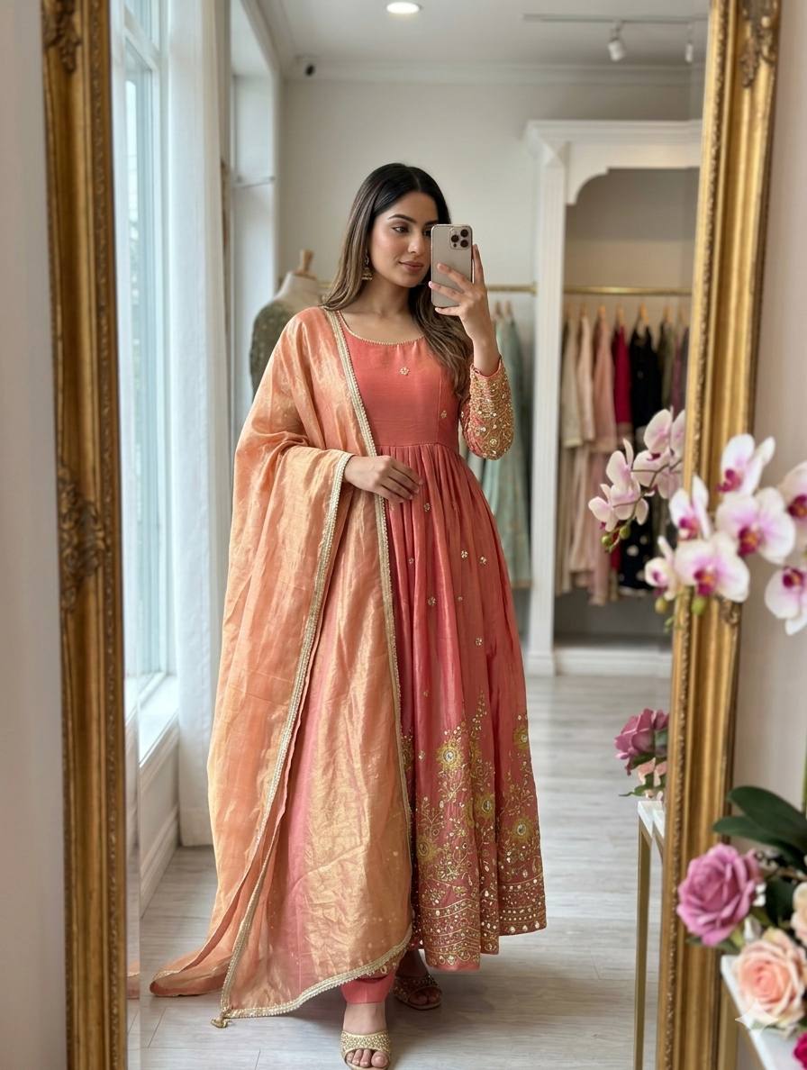Women Wastra's Fendy Satin Silk Gown Palazzo Set