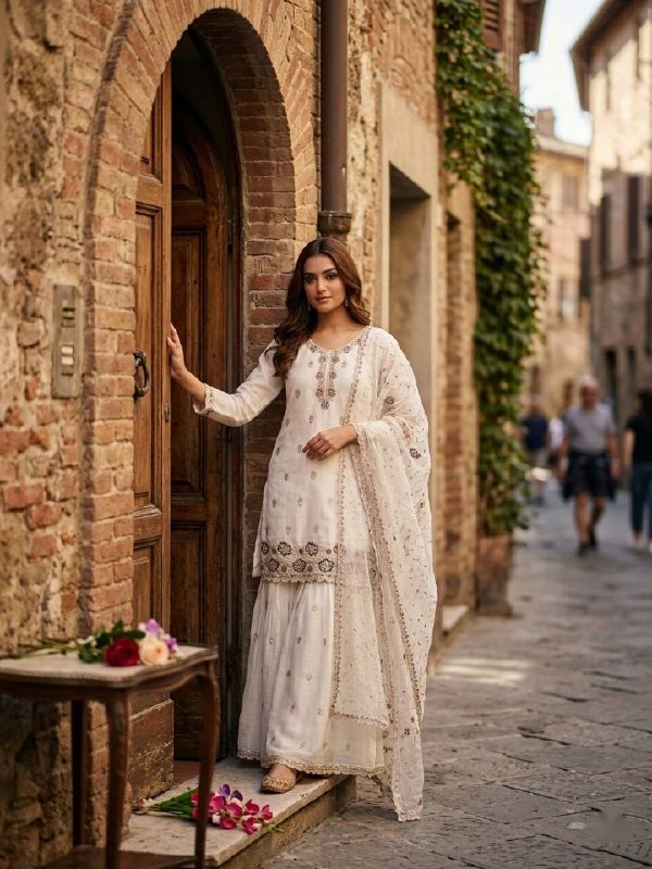 Women Wastra's Elegant Crunchy Silk Palazzo Suit Set