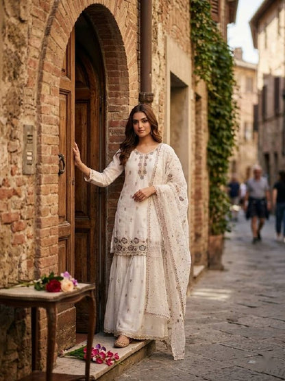 Women Wastra's Elegant Crunchy Silk Palazzo Suit Set