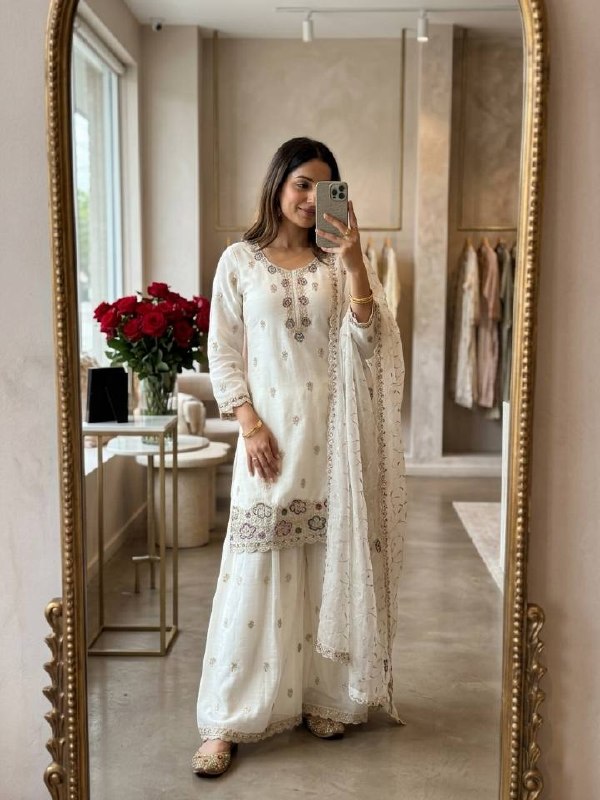 Women Wastra's Elegant Crunchy Silk Palazzo Suit Set