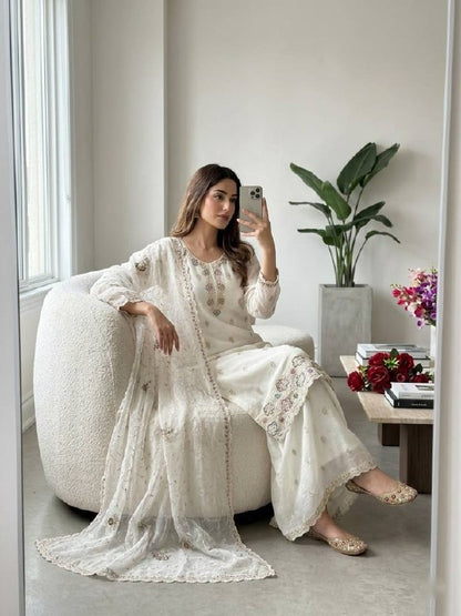 Women Wastra's Elegant Crunchy Silk Palazzo Suit Set