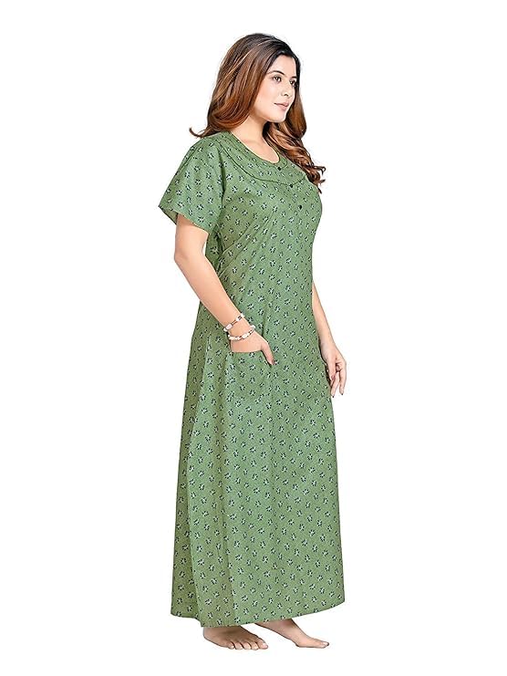 YOZLY Women's Cotton Maxi Nighty Gown with Pocket light green