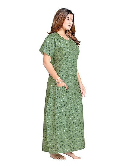 YOZLY Women's Cotton Maxi Nighty Gown with Pocket light green