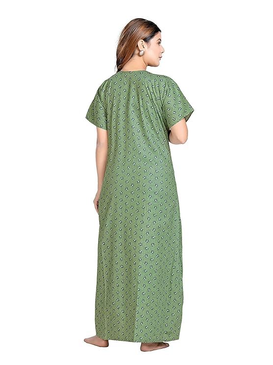 YOZLY Women's Cotton Maxi Nighty Gown with Pocket light green