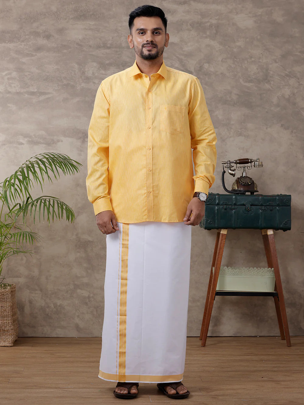 Ramraj's Cotton Rich Shirt with Matching Border Dhoti Set