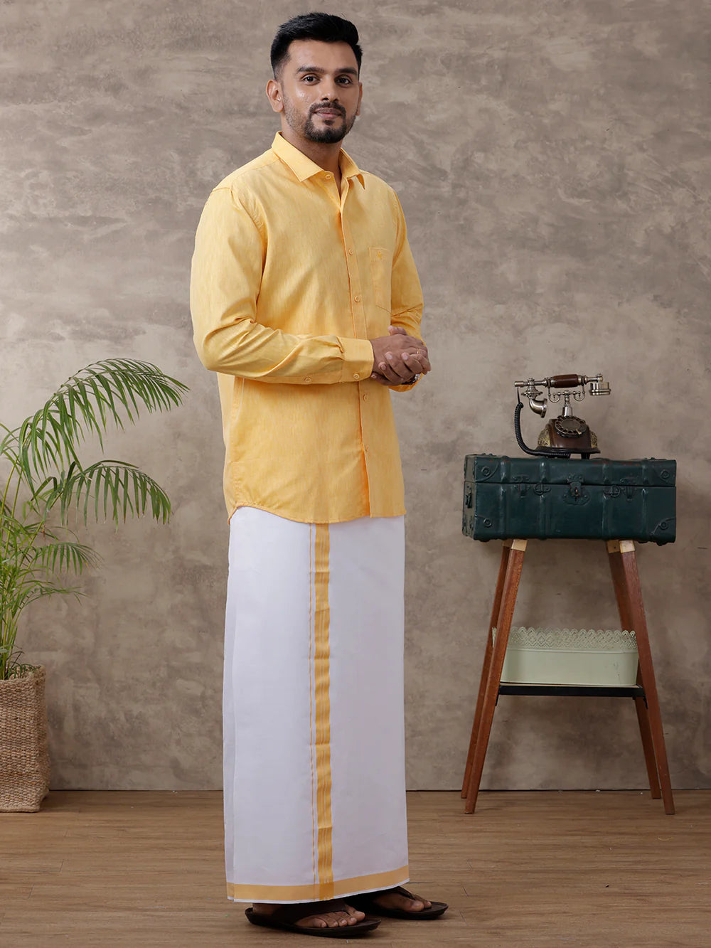 Ramraj's Cotton Rich Shirt with Matching Border Dhoti Set