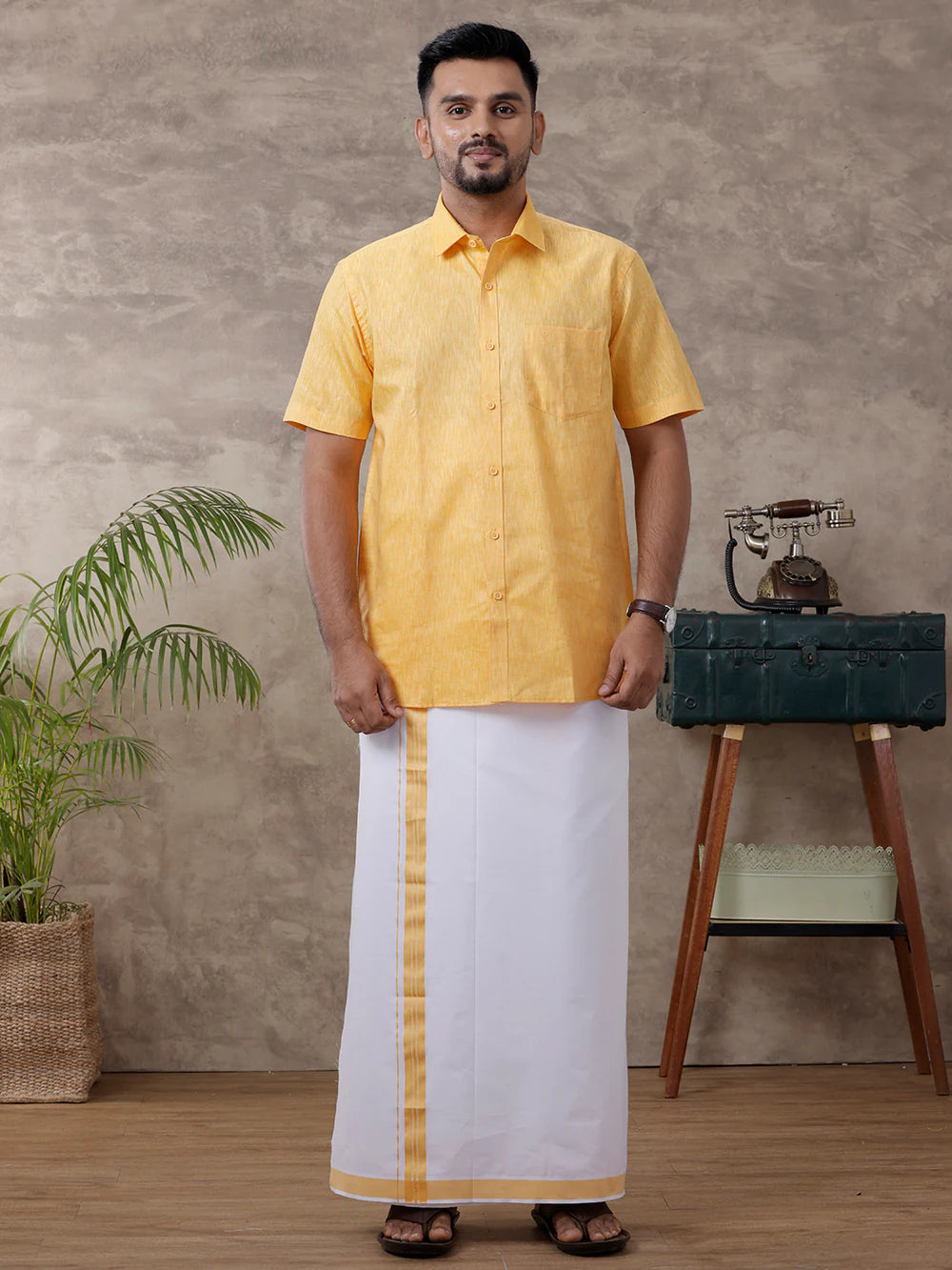 Ramraj's Cotton Rich Shirt with Matching Border Dhoti Set