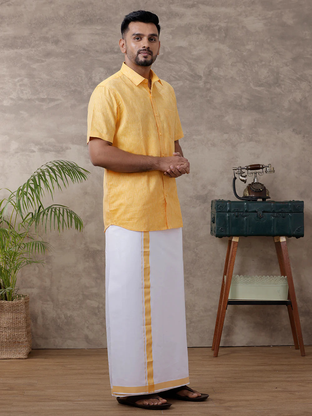 Ramraj's Cotton Rich Shirt with Matching Border Dhoti Set