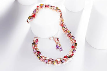 Yellow Chimes Jewellery Set for Women Swiss Cubic Zirconia 18K Rose Gold Plated Necklace Set for Women and Girls