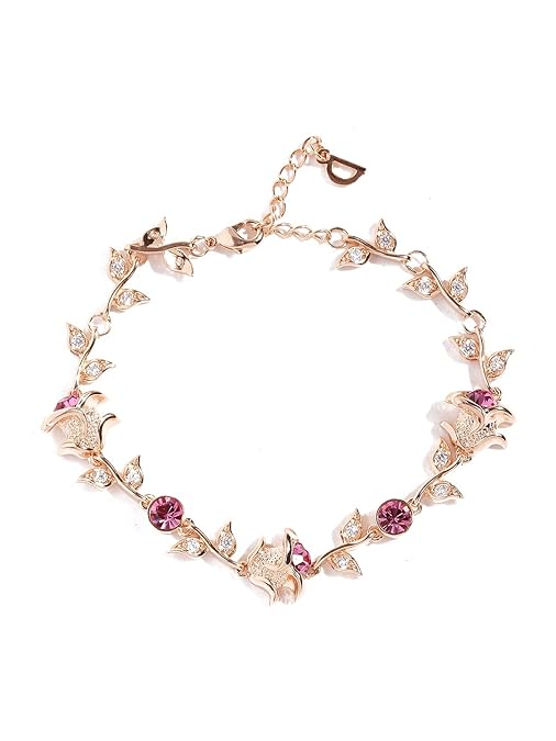 Yellow Chimes Pendant Earrings Bracelet Set for Women A5 Crystal Pink Rose 18K Rose Gold Plated Crystal Pendant Earrings Bracelet