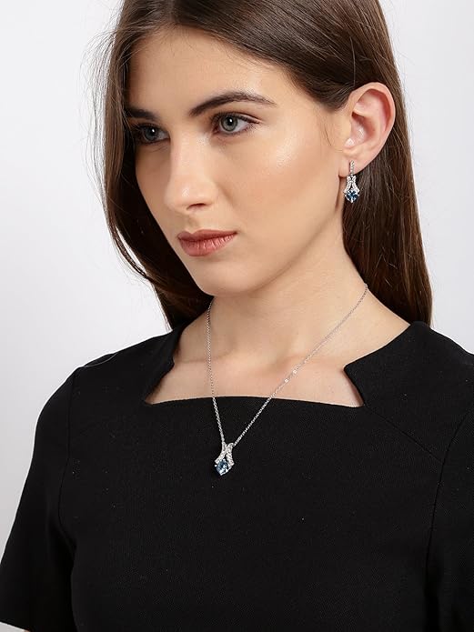 Yellow Chimes Pendant Set for Women and Girls A5 High Grade Crystal Pendant Set Silver Tone Pendant With Earrings