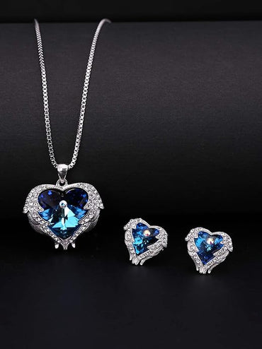 Yellow Chimes Pendant Set for Women and Girls A5 High Grade Crystal Pendant Set Silver Tone Pendant With Earrings heart