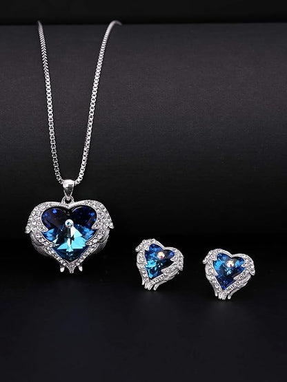 Yellow Chimes Pendant Set for Women and Girls A5 High Grade Crystal Pendant Set Silver Tone Pendant With Earrings heart