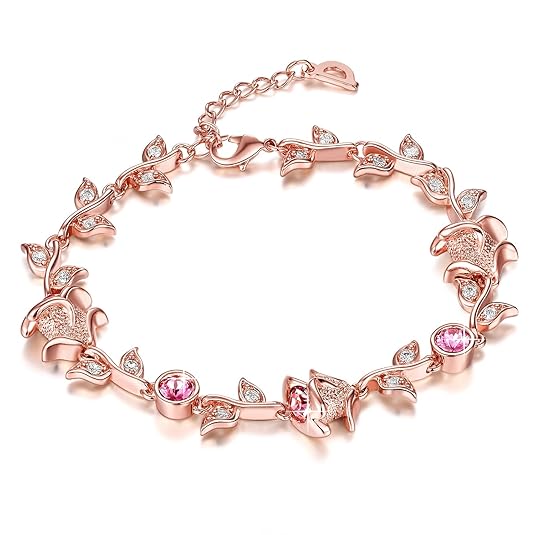 Yellow Chimes Pendant Earrings Bracelet Set for Women A5 Crystal Pink Rose 18K Rose Gold Plated Crystal Pendant Earrings Bracelet