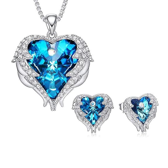 Yellow Chimes Pendant Set for Women and Girls A5 High Grade Crystal Pendant Set Silver Tone Pendant With Earrings heart