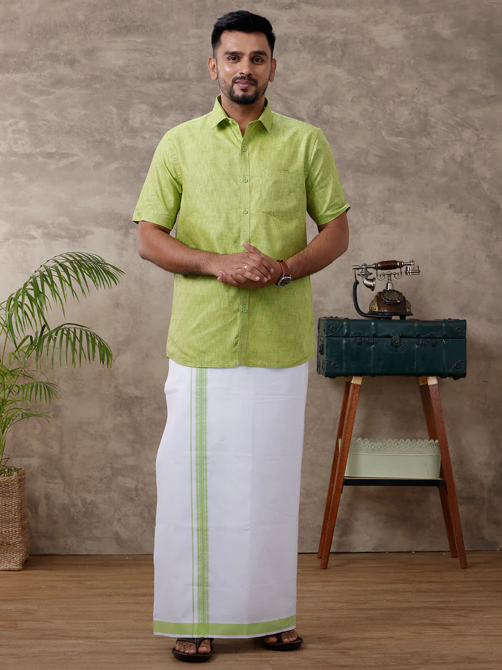Ramraj's Cotton Rich Shirt with Matching Border Dhoti Set
