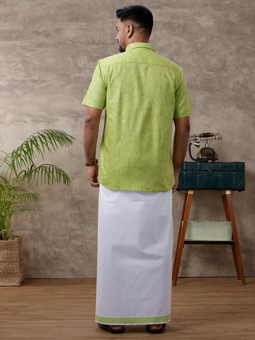 Ramraj's Cotton Rich Shirt with Matching Border Dhoti Set