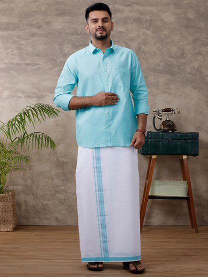 Ramraj's Cotton Rich Shirt with Matching Border Dhoti Set