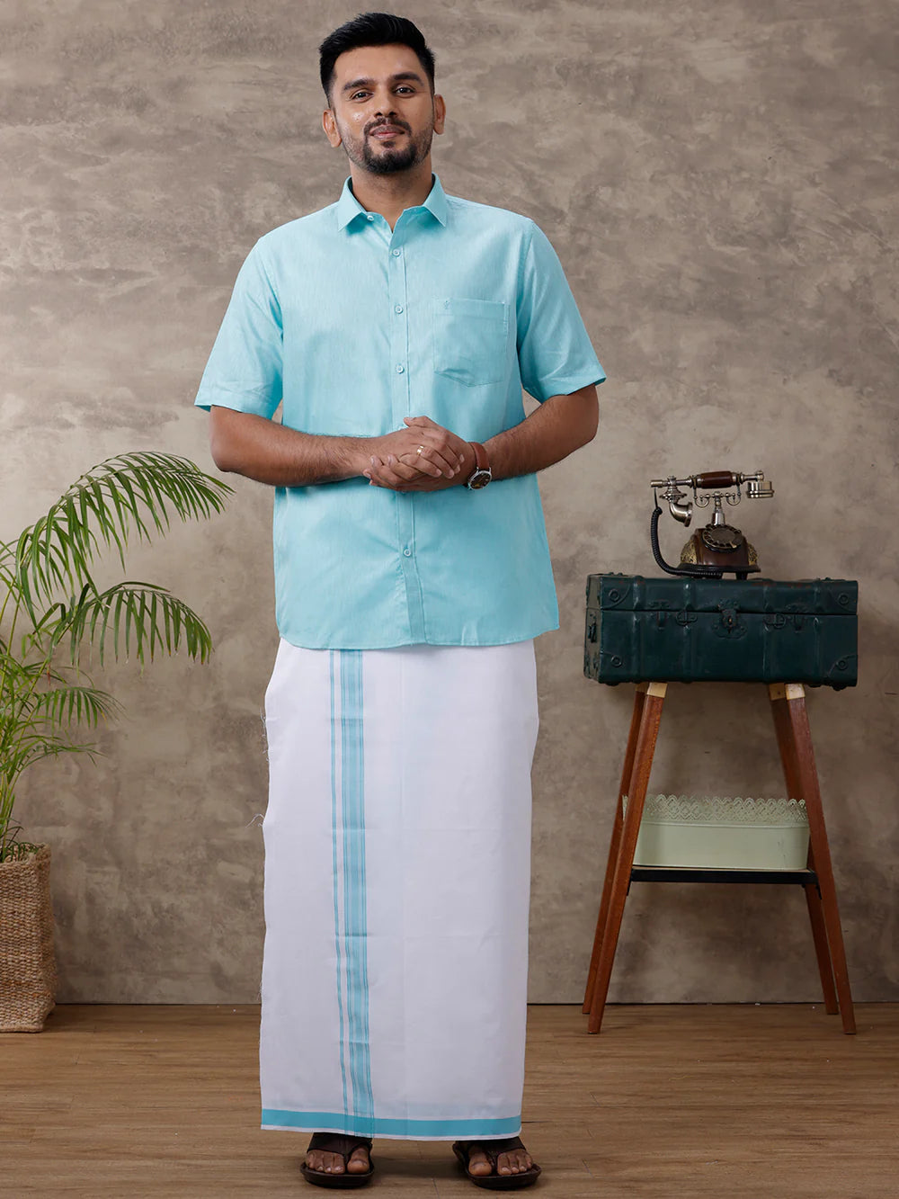 Ramraj's Cotton Rich Shirt with Matching Border Dhoti Set