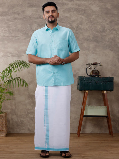 Ramraj's Cotton Rich Shirt with Matching Border Dhoti Set