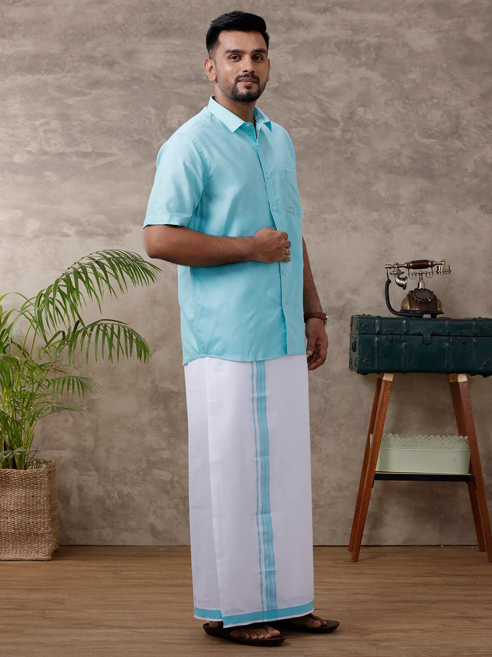 Ramraj's Cotton Rich Shirt with Matching Border Dhoti Set