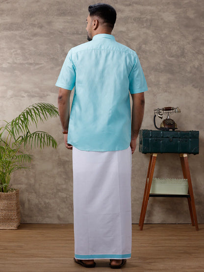Ramraj's Cotton Rich Shirt with Matching Border Dhoti Set