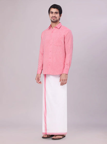 Minister White's Father & Son Cotton Shirt with Matching Border Dhoti Combo