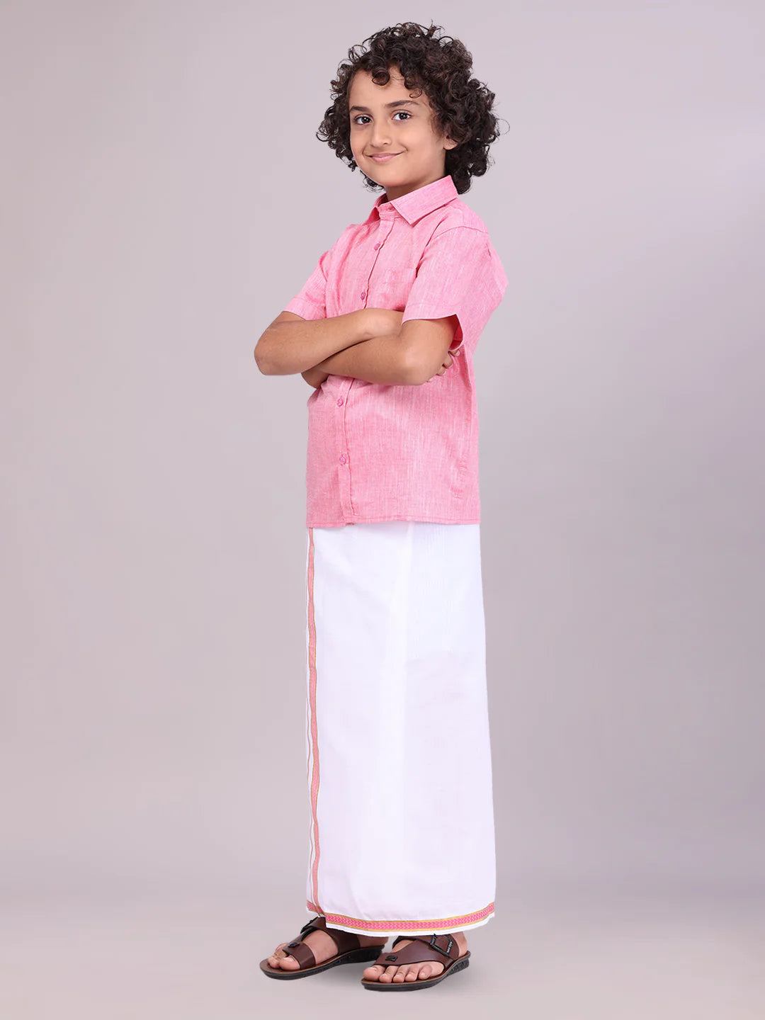 Minister White's Father & Son Cotton Shirt with Matching Border Dhoti Combo