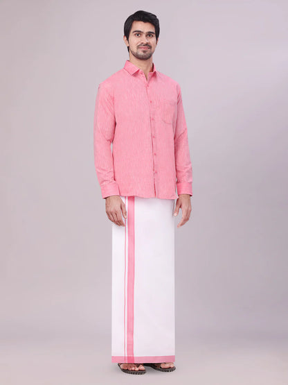 Minister White's Father & Son Cotton Shirt with Matching Border Dhoti Combo