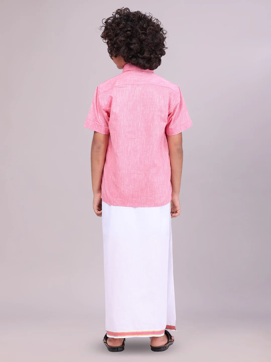 Minister White's Father & Son Cotton Shirt with Matching Border Dhoti Combo