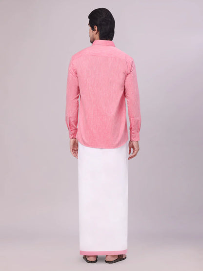 Minister White's Father & Son Cotton Shirt with Matching Border Dhoti Combo
