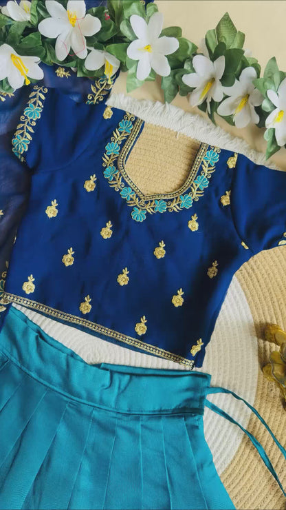 RKT Fashion's Royal Blue Zari Weave Kids Lehenga Choli