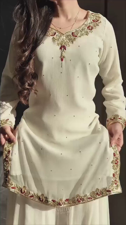 Women Wastra's Fox Georgette Top, Sharara & Dupatta Set