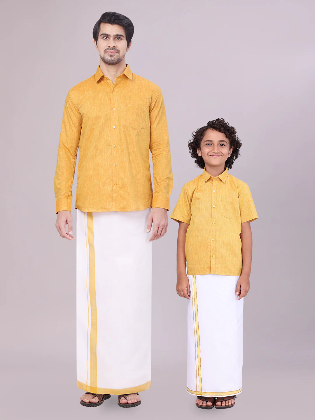 Minister White's Father & Son Cotton Shirt with Matching Border Dhoti Combo