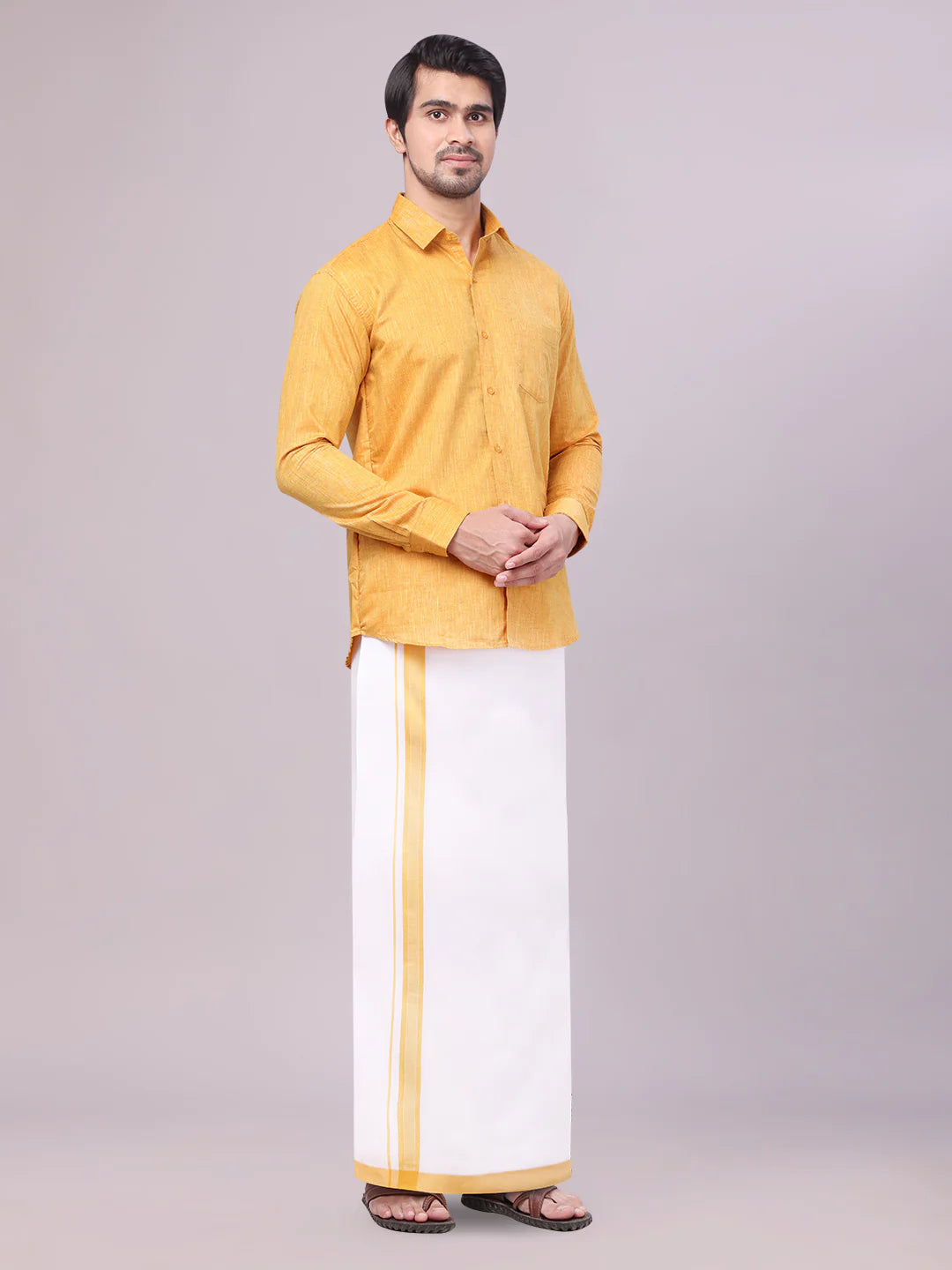 Minister White's Father & Son Cotton Shirt with Matching Border Dhoti Combo